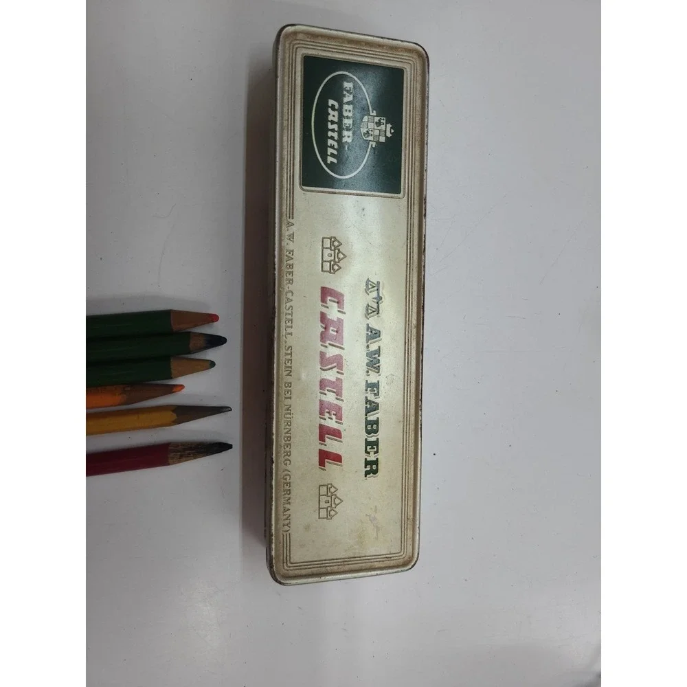 Vintage AW Castell Pencil Tin w 3 Castell Vintage Colored Pencils‎ and Other Vtg